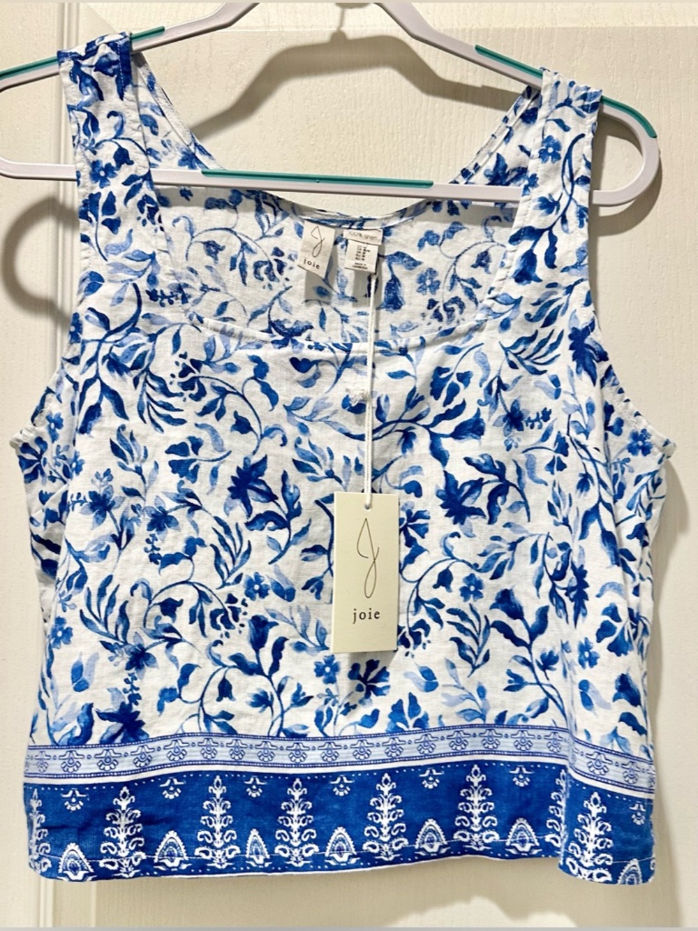 NWT Joie 100% Linen Midi Skirt & Cropped Tank Top Set in Blue/White Bora Print - Picture 2 of 12